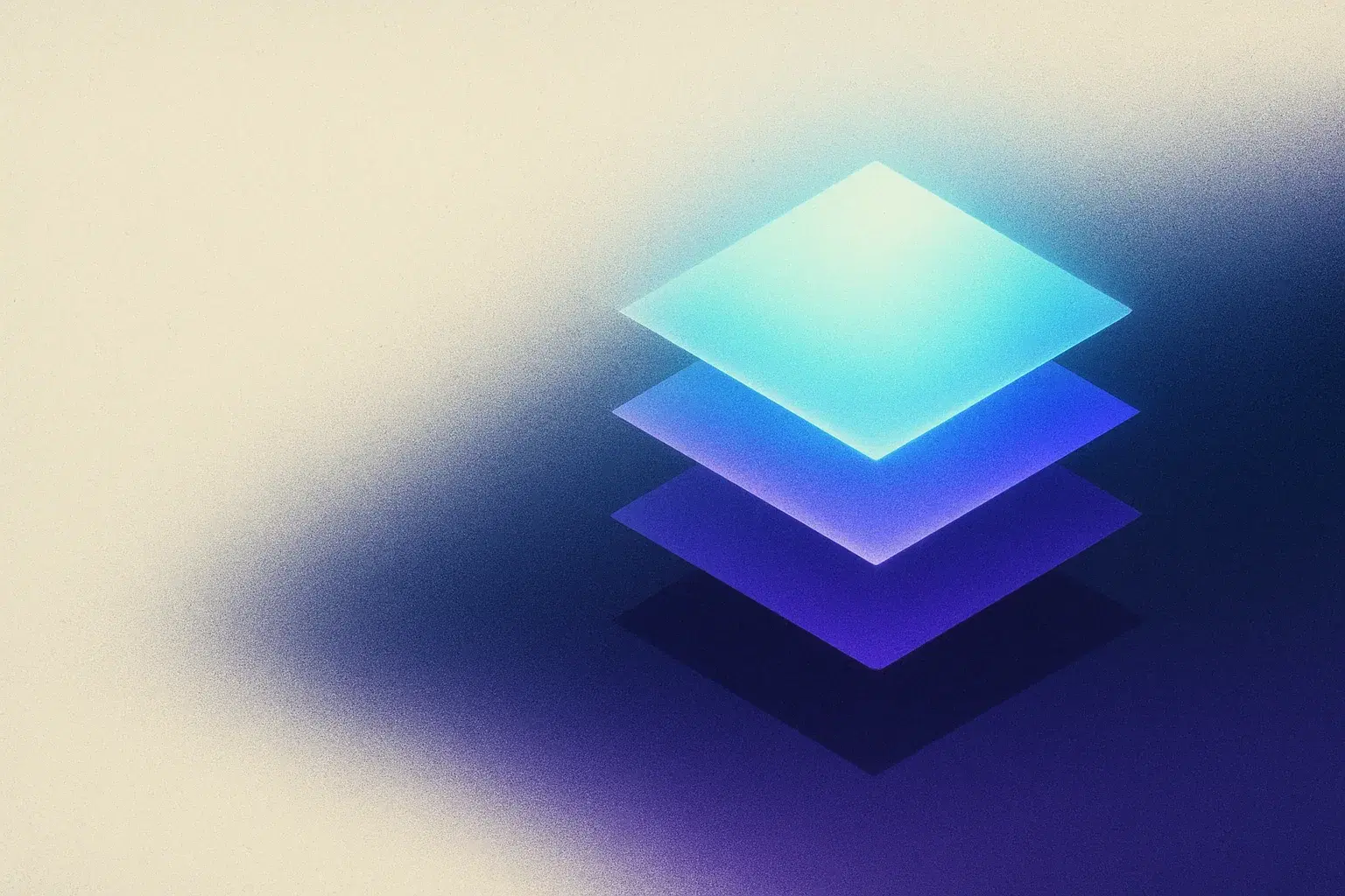 A layered stack of luminous panels representing different layers of an AI-built application