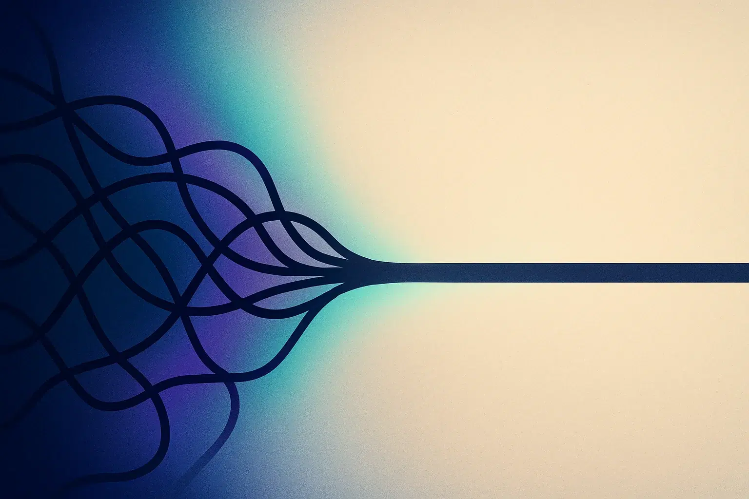 Many tangled automation paths converging into one clean visual pipeline