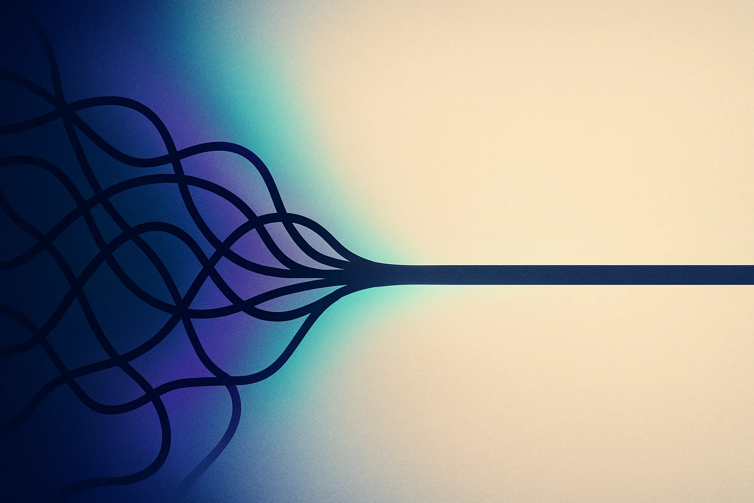 Many tangled automation paths converging into one clean visual pipeline